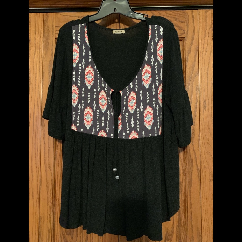 ANAMA CHARCOAL BOHO TOP